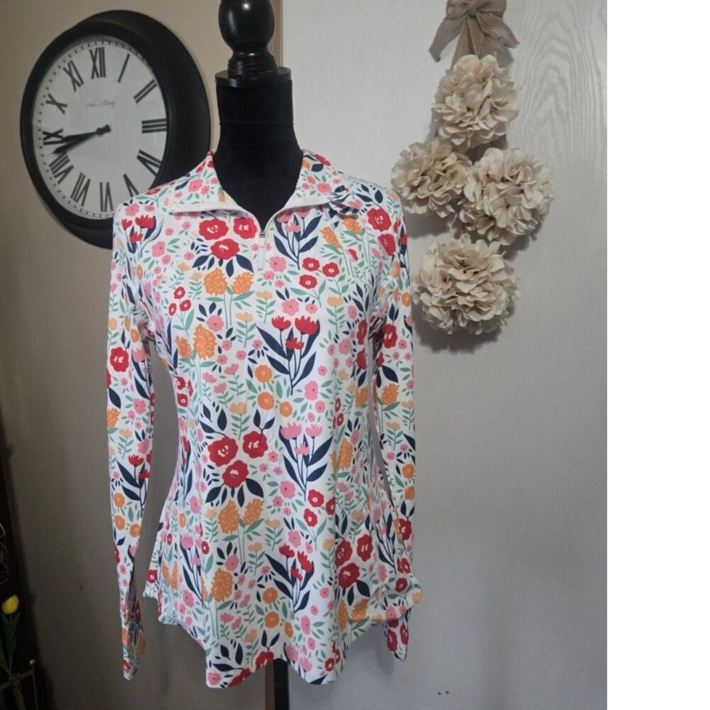 NWT Women’s Floral Quarter Zip Golf Athletic Pullover Long Sleeve Top - Size M